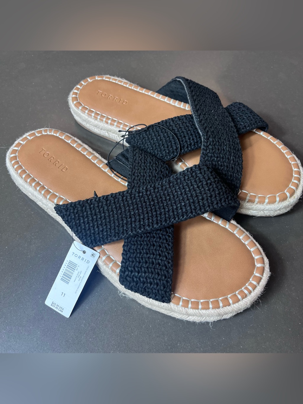 Torrid Cross Band Crochet Slide Black Braided Flatform Slides 11w Nwt